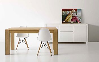 Tavolo di design allungabile in legno, rovere naturale spazzolato, apertura con binario