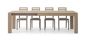Tavolo di design in legno, finitura rovere seppia spazzolato, apertura con binario