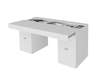 Scrivania 2 ante e 2 cassetti bianco larice e bianco lucido, made in Italy