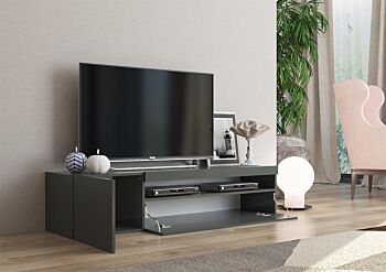 Base Porta TV moderna a 1 anta e 1 ribalta, finitura Antracite lucido