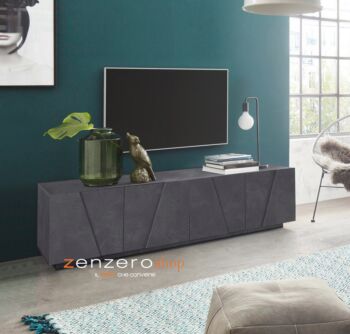 Mobile porta Tv a 4 ante con disegni geometrici in finitura Ardesia