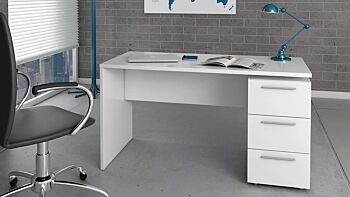 Scrivania di design, bianco opaco completa di 3 cassetti