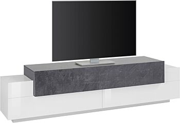 Mobile porta tv moderno L.200 con 3 ante in finitura Bianco lucido e Ardesia