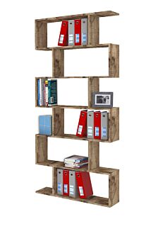Libreria moderna verticale, colore pero, 6 ripiani, made in Italy