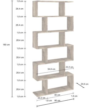 Libreria moderna verticale, colore pero, 6 ripiani, made in Italy