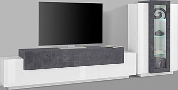 Soggiorno moderno con vetrina e porta tv in finitura Bianco lucido e Ardesia