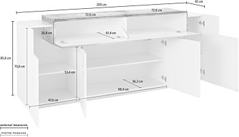 Madia moderna di design con ribalta in finitura Bianco lucido e Pero