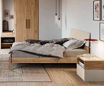 Letto matrimoniale Metiz, finitura Noce Biondo e orzo