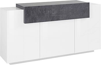 Madia moderna di design con 3 ante e una ribalta in finitura Bianco lucido e Ardesia