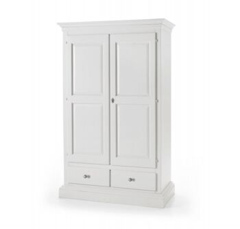 Armadio in legno, laccato bianco, cappello dritto - pomelli in metallo