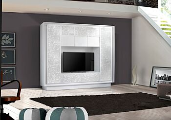 Parete attrezzata Bianco Opaco con Serigrafia Floreale