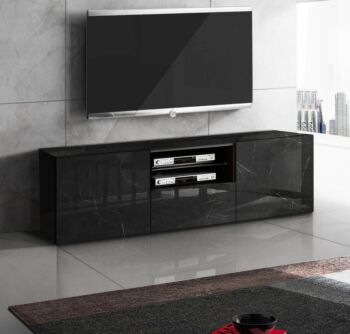 Soggiorno di lusso, Porta TV, Madia e Vetrina, finitura Marmo Lucido Nero