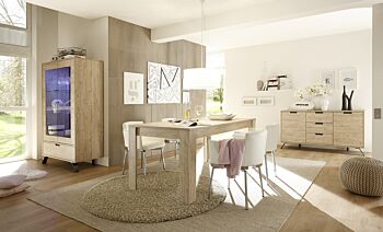 Soggiorno completo, solo come in foto, "Wood" in Sherwood Oak con tavolo in legno fisso
