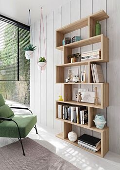 Libreria moderna con 6 ripiani, finitura rovere canadian