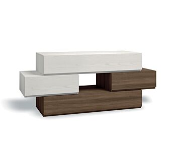 Comò particolare  con 4 cassetti e un vano a giorno di alta qualità in finitura Frassinato bianco e Quercia brown Zenzero Shop