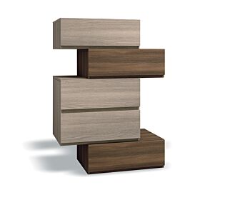 Settimino Bicolor particolare con 5 cassetti sfalsati di alta qualità in Olmo e Quercia brown