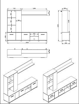 Parete attrezzata di design finitura Rovere e Carbone