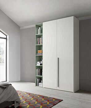 Armadio di design, 2 ante battenti, finitura Bianco Opaco e Agave