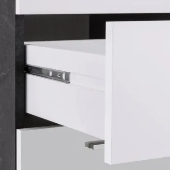 Scrivania angolare 3 cassetti, 180/160x90x60 h cm, Bianco laccato lucido e Ardesia