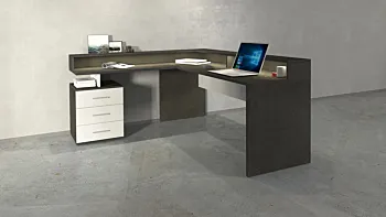 Scrivania angolare 3 cassetti, 180/160x90x60 h cm, Bianco laccato lucido e Ardesia