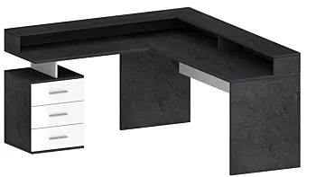 Scrivania angolare 3 cassetti, 180/160x90x60 h cm, Bianco laccato lucido e Ardesia
