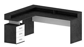 Scrivania angolare 3 cassetti, 180/160x90x60 h cm, Bianco laccato lucido e Ardesia