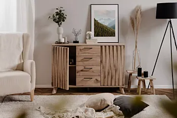 credenza 2 ante e 4 cassetti, finitura Quercia del Nord