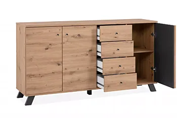 Madia 3 ante e 4 cassetti, finitura Rovere Oak e Antracite 