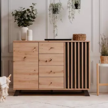 Credenza 2 ante e 4 cassetti, colore Rovere Oak e Antracite 