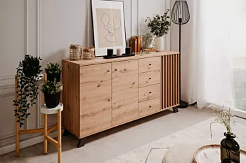 Madia 3 ante e 4 cassetti, finitura Rovere Oak e Antracite 