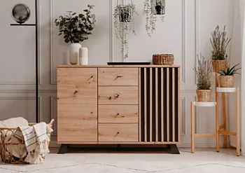 Credenza 2 ante e 4 cassetti, colore Rovere Oak e Antracite 