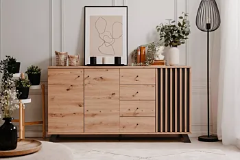 Madia 3 ante e 4 cassetti, finitura Rovere Oak e Antracite 