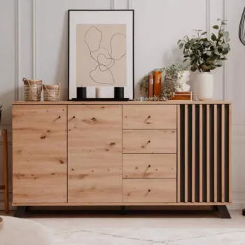 Madia 3 ante e 4 cassetti, finitura Rovere Oak e Antracite 