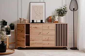 Madia 3 ante e 4 cassetti, finitura Rovere Oak e Antracite 