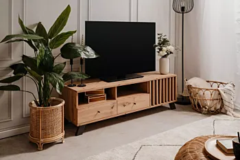 Porta TV nordico, finitura Rovere Oak e Antracite in offerta