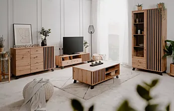 Nuovo Soggiorno completo stile nordico, finitura Rovere Oak e Antracite 
