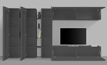Conveniente Parete attrezzata L.340 cm, finitura Antracite lucido, Made in Italy