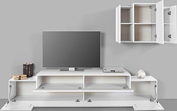 Mobile Porta TV moderno L.240 cm con pensile sospeso in finitura Bianco