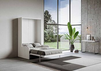 Letto a scomparsa, una piazza e mezza, finitura Bianco frassino