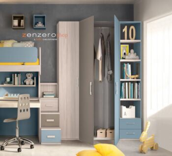Armadio H.195 per camerette con 3 ante battenti e libreria in finitura LACCATO 