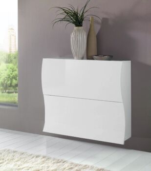 Scarpiera a 2 ante sagomate bianco laccato lucido, linea onda