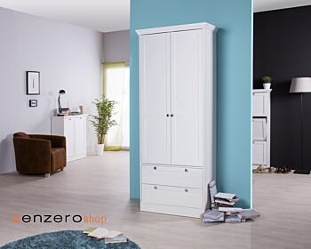 Armadio di design multiuso a 2 ante battenti e 2 cassetti, finitura bianca