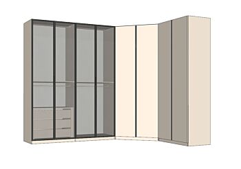 Armadio 6 ante ad angolo con vetro fumè, Cashmere