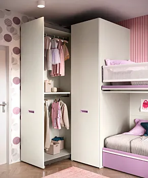 Letto a castello Level, con scaletta contenitiva, Quarzo e Dalia, Moretti Compact