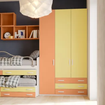 Armadio 3 ante 2 cassetti, L.137 H.247, Giallo, Albicocca e Nuvola frassino Zenzero Shop