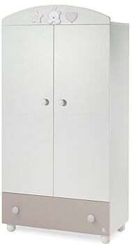 Culla moderna Baloo con ruote, finitura Choco con decori