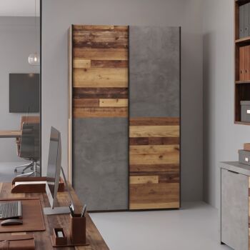 Armadio da ufficio con ante scorrevoli, 121x42x191 h cm, Rovere invecchiato e Ossido