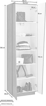 Armadio di design, 2 ante battenti, 5 ripiani, colore Ardesia