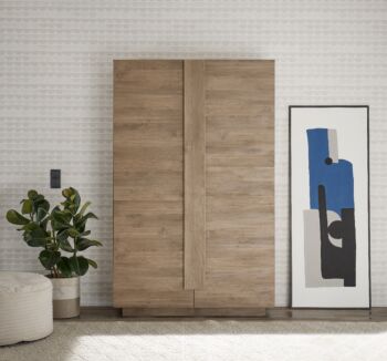 Soggiorno moderno scontato con tavolo, credenza e colonna in finitura Mercure