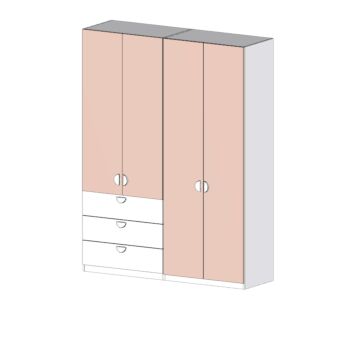Armadio 4 ante 3 cassetti, Bianco opaco e Flamingo, L.183
